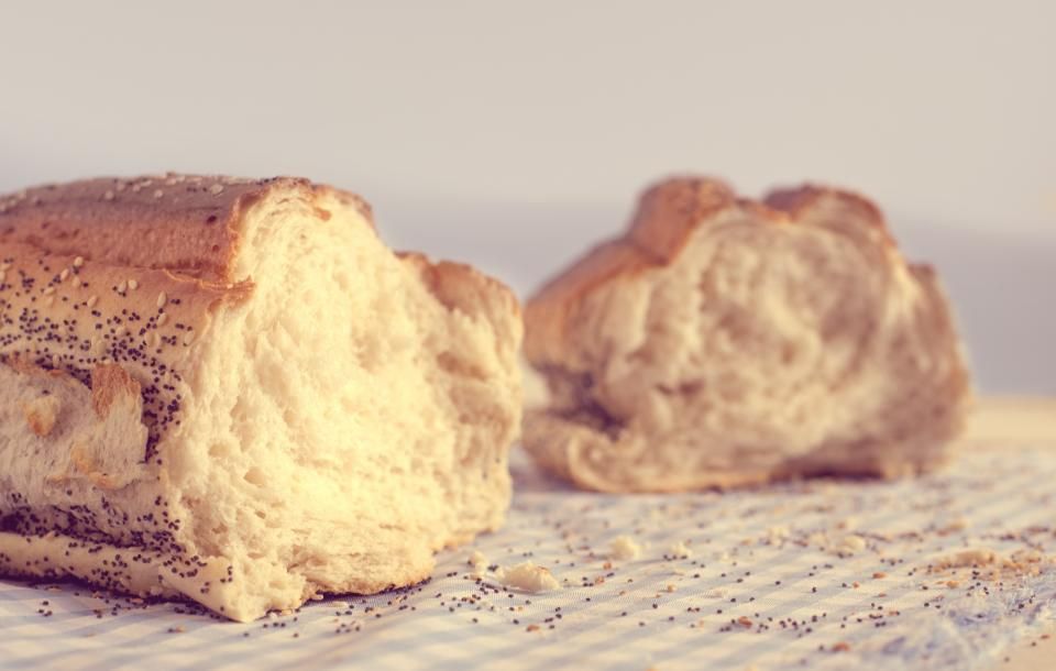 The open crumb of a torn loaf